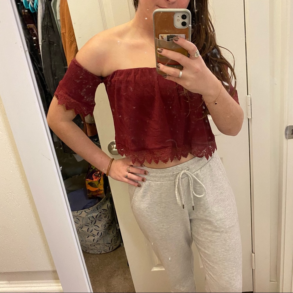 Maroon off the shoulder crop top